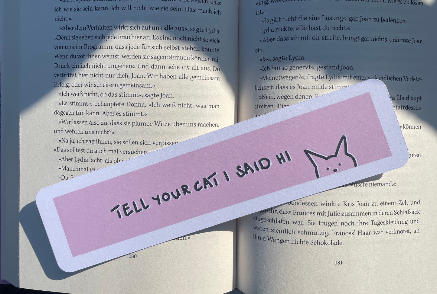 Lesezeichen "Tell your cat I said hi" rosa